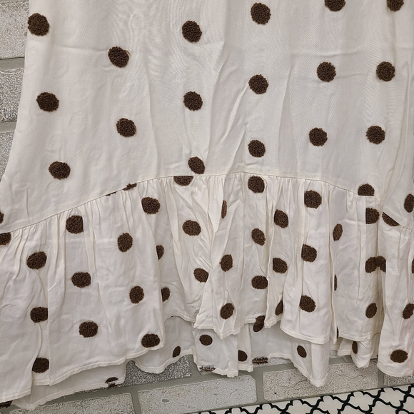 Blu Pepper Drop Waist Antique White Brown Fuzzy Polka Dot Dress Size Small - Picture 2 of 8